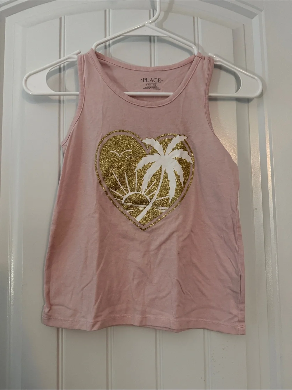 Gently worn Pink Tank Top with Gold Glitter Palm Heart with matching skort set